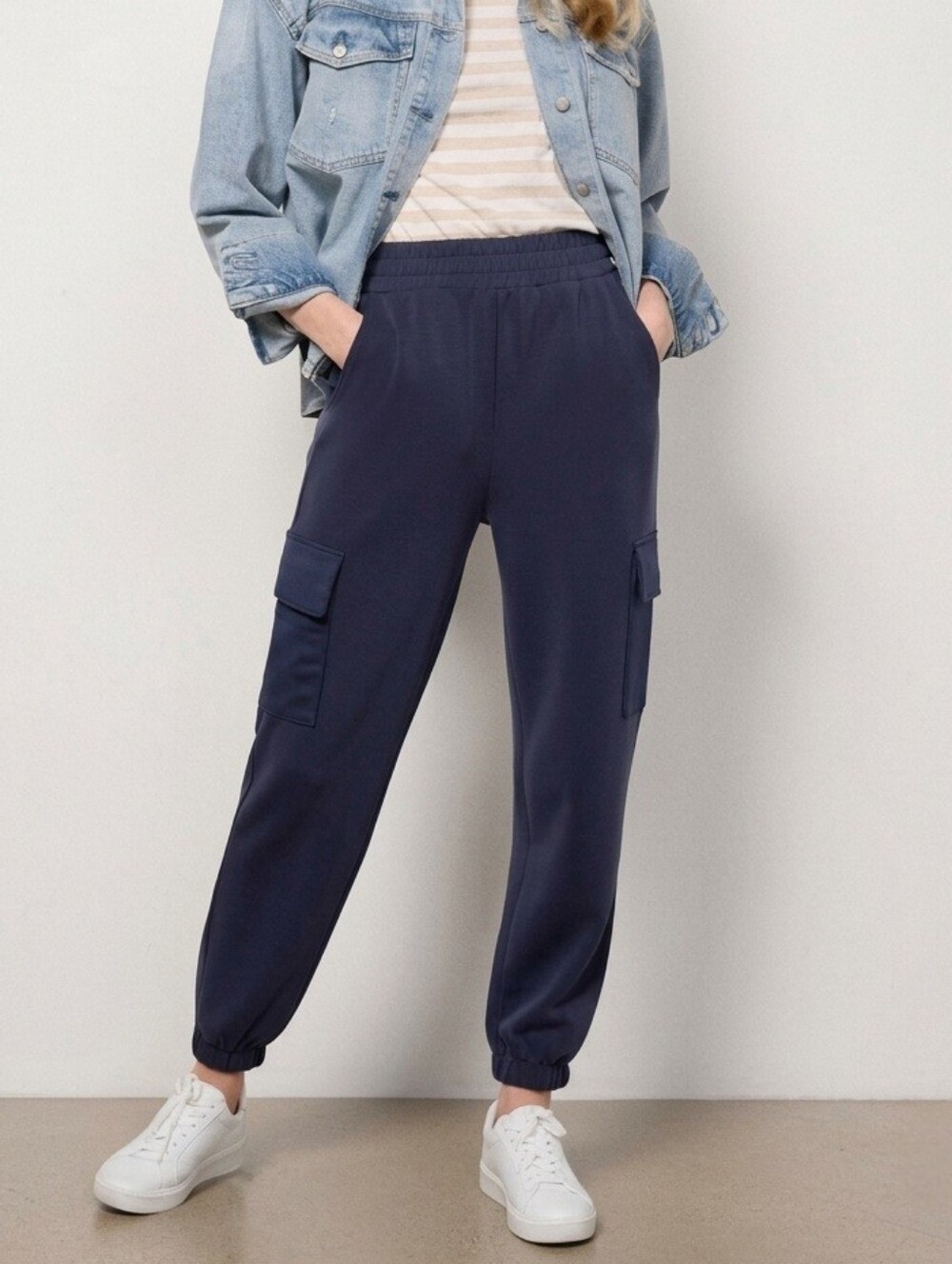 EVEREVE Ari Cargo Jogger Pants In Navy Blue Soft Cozy Loungewear Pockets Size M